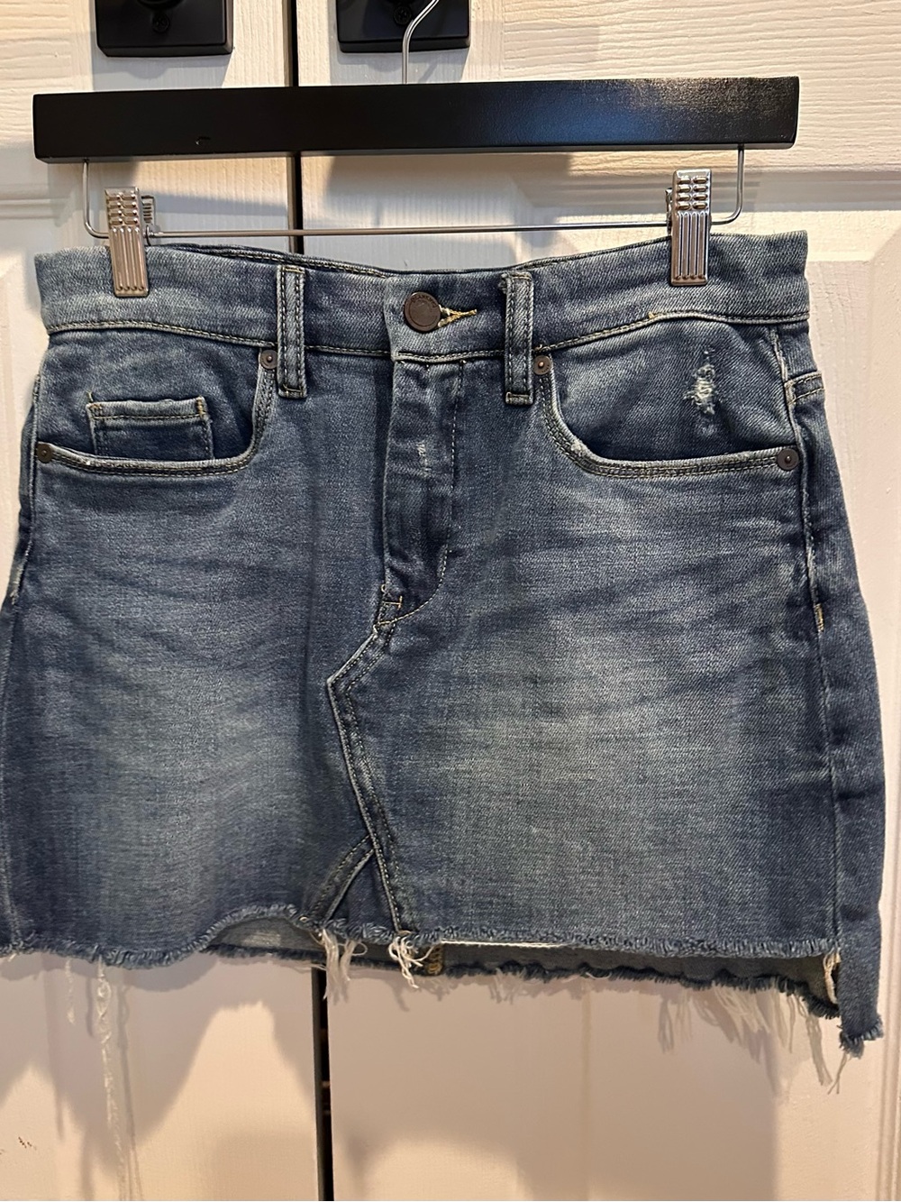 Blank NYC Medium Blue Distressed Denim Mini Skirt